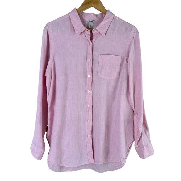 L.L.Bean 100% Linen Button Up Shirt in Pink, Size‎ Medium - Picture 1 of 12